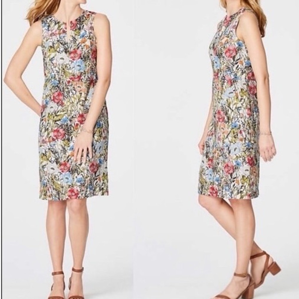 J. Jill TALL Linen Sleeveless Garden Floral Shift Dress Womens Size Large Tall